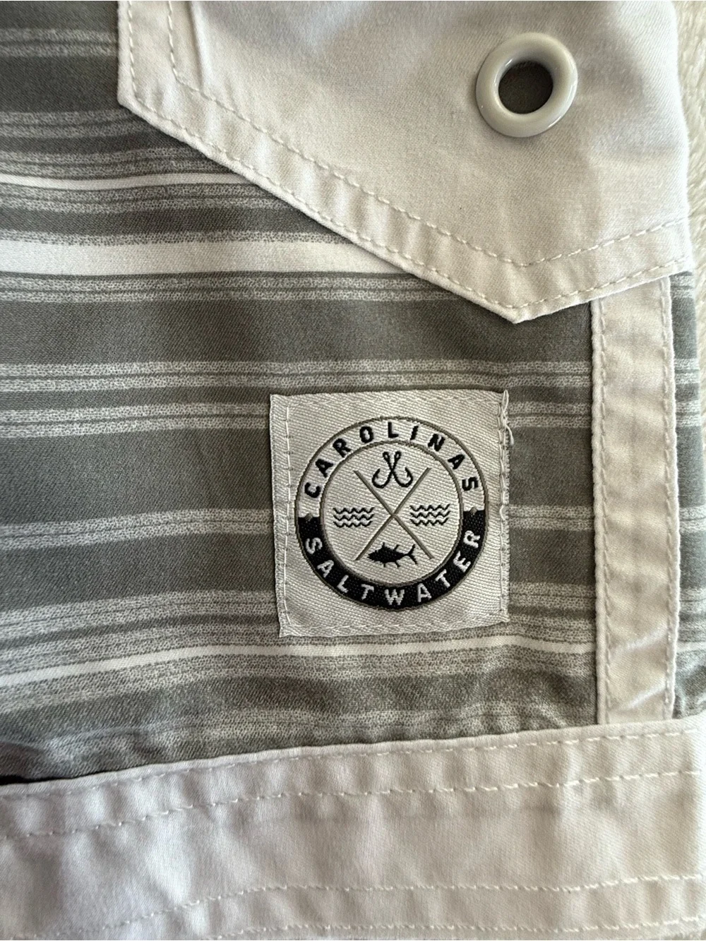 Carolina Saltwater Palm Tree Board Shorts Men’s Gray White Swim Trunks Size 32